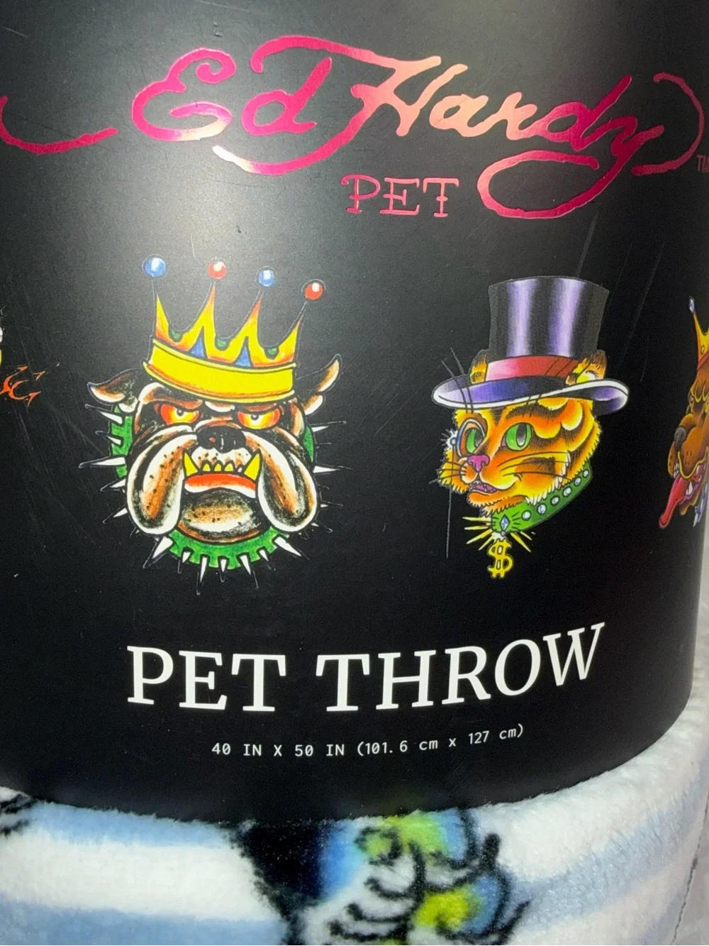Ed Hardy Blue, White & Neon Yellow Striped Pet Throw